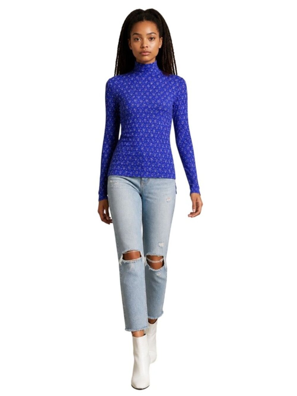 INC International Concepts Printed Mesh Turtleneck, Purple, Sz. M